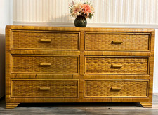 Vintage Mid Century Cottage Coastal Wrapped Rattan Bamboo 6 Drawer Dresser FL PU picture