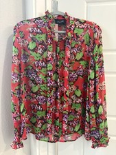 SALONI Red Floral Silk Ruffle-Trim Blouse picture