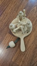 Vintage 3 wooden drummers pull string paddle toy signed CMD? #990 Russian? READ picture