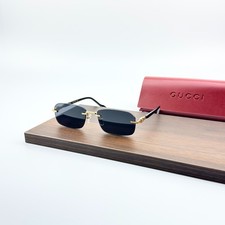 Gucci GG1221S Sunglasses Rimless Gold Frame Dark Gray Lens Designer Eyewear New picture