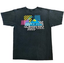 Quiksilver Retro Style Surf Skate Scripted Game Logo T-Shirt Black Cotton Men L picture