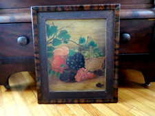 Antique Early American Folk Art Oil on Canvas Original Deceptive Painted Frame picture