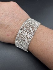 Vintage 835 Silver Filigree Bracelet Wide Floral Panel Articulated 7” 20.2g picture