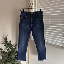 MOTHER Women's Jeans Size 28 The Insider Crop Step Fray Dark Blue Denim picture