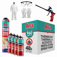 Akfix Closed Cell Expanding Spray Foam Insulation Kit Fire Rated 960 Sq Ft 48 Pk picture