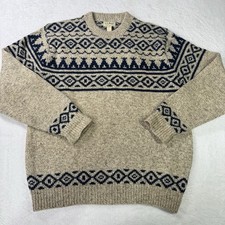 Vintage 80s LL Bean Birdseye Fair Isle Large Wool Knit Sweater Made in USA Blue picture