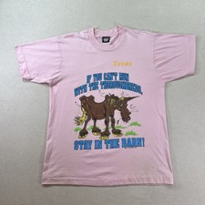 Vintage 80s Texas Stay In The Barn Horse Shirt Mens L Pink Screen Stars Best Tee picture
