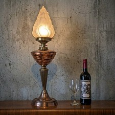 Superb Large Antique Copper Brass HINKS Lamp Glass Shade Electric Oil Rare 1890s picture