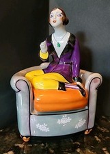 ART DECO Cigarette Box Noritake Flapper Girl Smoking Porcelain EXT RARE picture
