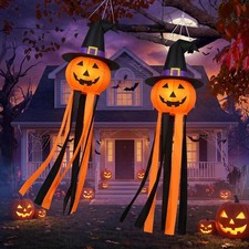 2 Pcs Halloween Pumpkin Windsocks Decoration 40'' Outdoor Ghost Windsocks picture