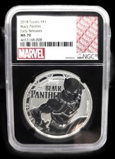 2018 Tuvalu S$1 Black Panther NGC MS70 Early Releases Black Core Marvel Label picture