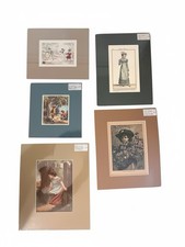 Lot 5 Antique 19thC Art Prints Matted - Cricket Fashion Fairytale Victorian Set picture