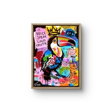 JULIEN Original 12x16  TOUCAN TRUTH Basquiat Style Graffiti Abstract Painting picture