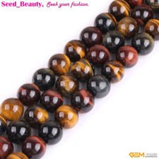 Natural Multi Color Tiger Eye Round Gemstone Beads For Jewelry Making Strand 15