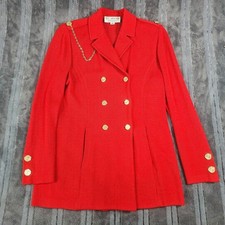 Vintage St. John Marie Gray Red Double Breasted Blazer with Gold Chain Detail 4 picture
