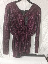 Lulu's Dark Magenta Party Til Dawn Sequin Long Sleeve Romper Shorts Size XS NWT picture