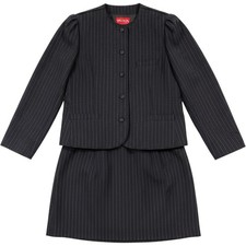 Vintage Pinstripe Skirt Suit Set Dark Gray Officecore Power Suit 2 Piece Set picture