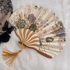 Handmade Chinese Folding Fan 16- Bamboo Silk Print Dance Performance Fan picture