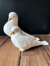 Vintage Chanticleer Pottery Signed Dove Bird Figurines Pair White picture