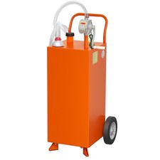 Garvee 30 Gallon Fuel Caddy Manual Pump 9.8ft Hose Tank Gauge 2 Wheels Orange picture