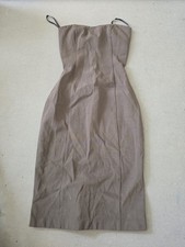 Maria Bianca Nero Strapless Satin Midi Dress Taupe Size M Vertical Panel picture