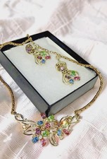 Vintage Kramer New York Rhinestone Floral Necklace Earrings Set, 1950s MCm picture