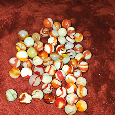 Vtg Akro Agate Vitro Patches Swirls Glass Marbles Lot 55pc Orange Red Cream Brow picture