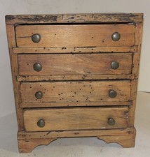 FINE Antique Miniature 4-Drawer Federal Chest Drawers Primitive Brass Knobs picture