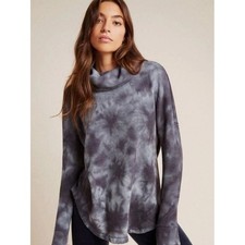 Anthropologie Maeve Ainsley Navy Waffle Knit Cowlneck Top picture