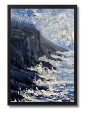 Guajardo Art Original Misty Coastal Cliffs Waves 16X12 Impressionism Canvas picture