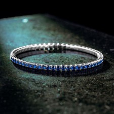15Ct Round Lab Created Blue Sapphire Men's Tennis Bracelet 14K White Gold Plated picture