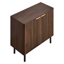 Uimoso Mid-Century Coffee Bar Cabinet with Fluted Design and Sliding Barn Doors picture