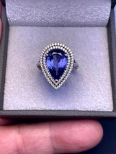 5.70 Ct Pear Cut Natural Blue Sapphire & Diamond Wedding Ring 14K White  Gold picture