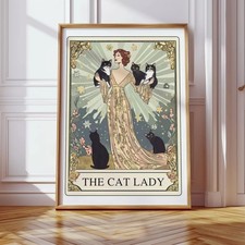 The Cat Lady Vintage Woman and Black Cats Art Poster picture