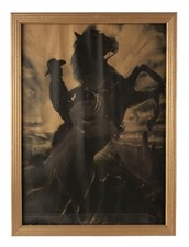 Framed Print Pencil Drawing on Brown Paper Man Rearing Horse Western Art picture