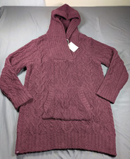 Barefoot Dreams Hoodie Womens XL Red CozyChic Cable Knit Zigzag Sweater Pouch picture