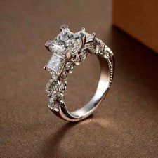1.75Ct Princess Cut Lab Created Diamond 925 Silver Wedding Engagement Ring picture