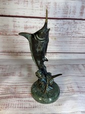 Vtg SPI Gallery Marlin Brass Sculpture with Bronze Finish on a Marble Base picture
