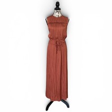 Zara Maxi Dress Womens Large Rust Satin Pleated Cutout Back Earthy Wedding NWT picture
