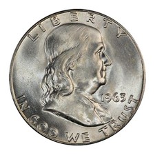 1963 No Mint Mark Franklin Half Half Dollar Seller AU picture