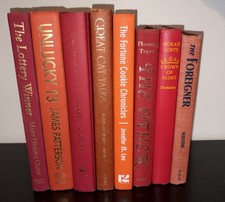 Vintage Red Orange Book Stack 8 Curated Hardcover Books Shelf Decor Bundle picture