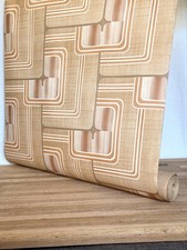 VTG Mid Century 1970s Wallpaper Brown Orange Geometric Large Roll picture