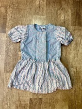 Vintage OshKosh B'Gosh Girls Floral Denim Puff Sleeve Dress 3T picture
