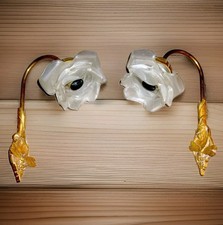 Gorgeous Pair of Antique French Brass Rococo Sconces with WhiteGlass Rose Shades picture