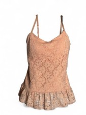 Vintage Bongo Peach Floral Lace Peplum Cami Top Y2K Size XL picture