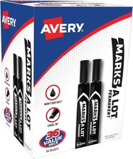 Marks-A-Lot Permanent Markers Chisel Tip Black Desk Style Bulk 36 Pack Box 24138 picture