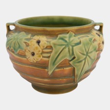 Roseville Luffa Brown 1934 Vintage Art Pottery Ceramic Jardiniere Planter 631-4 picture