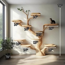 Wooden Tree Shaped Cat Tree, Multi-Level Cat Play Tower, Large Cat Furniture picture