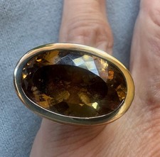 NIB VTG John Hardy Sterling 18K Batu Sari Large Oval Cognac Quartz Ring Size 6 picture
