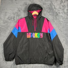 VTG Disney Windbreaker Jacket Unisex XL Multi Mickey Mouse Hooded Quarter Zip picture